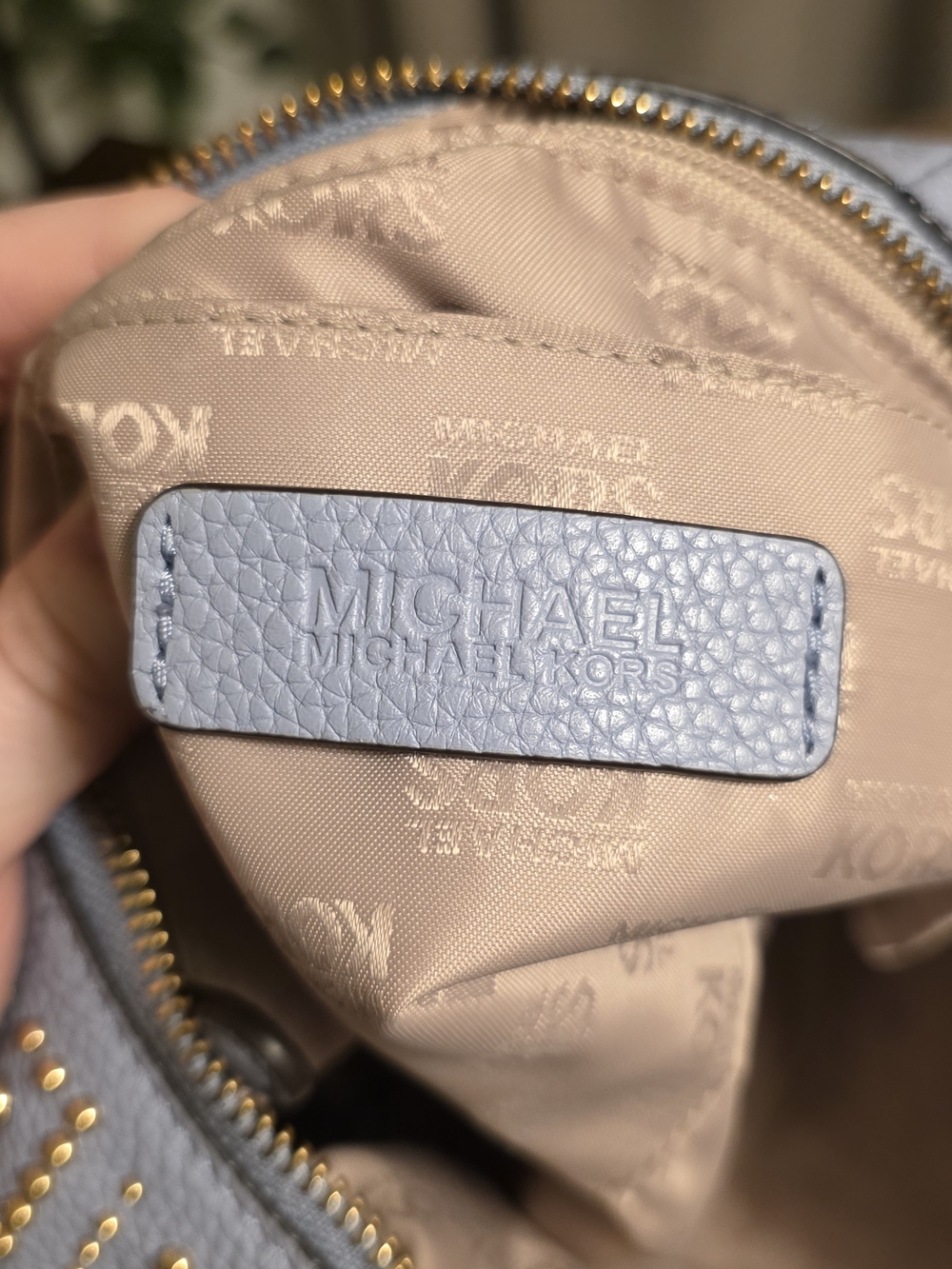 Michael Michael Kors Aria Studded Light Blue Leather Hobo Bag - Picture 5 of 10